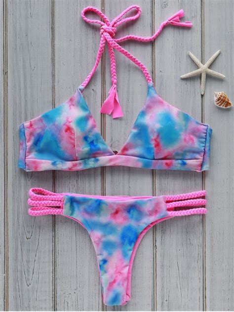 Off Tie Dye Halter Bikini Set In Colormix Zaful