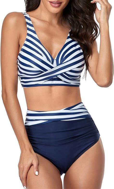 Smismivo High Waisted Swimsuits For Women Two Piece Striped