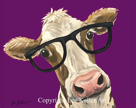 Funny Cow With Glasses Cow Art Print From Original Cow Etsy