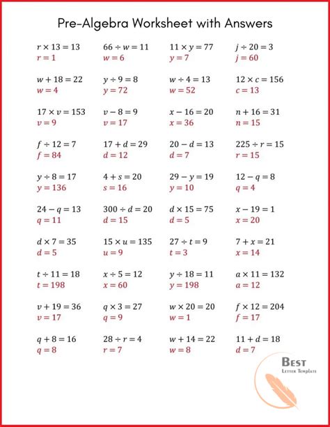 Algebra Worksheets Grade 6