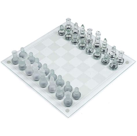 Chess Set Glass 35x35 Cm Frosted And Clear Pieces And Glass Board