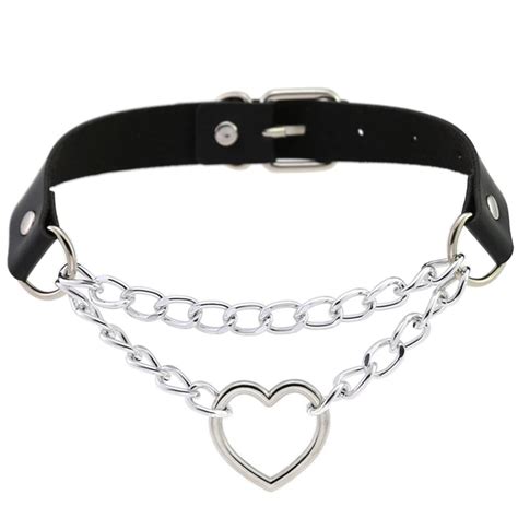 Goth Aesthetic Heart Chain Leather Choker Necklace Leather Choker