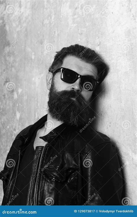 Hipster In Leather Jacket And Glasses Stock Image Image Of Hair Beauty 129073817