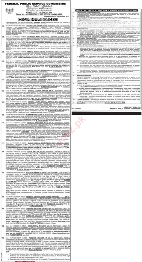 Latest Fpsc Islamabad Jobs Announcement 2023 2024 Job Advertisement