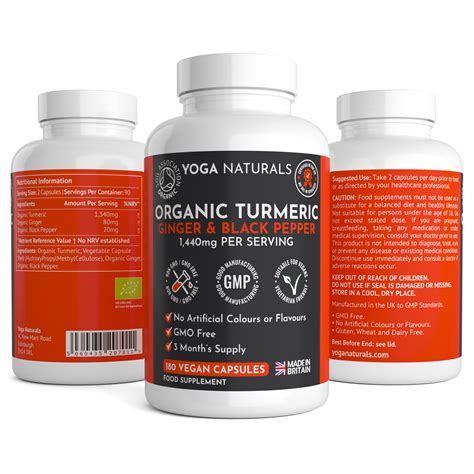 organic turmeric and black pepper 180 yoga naturals vegan supplement