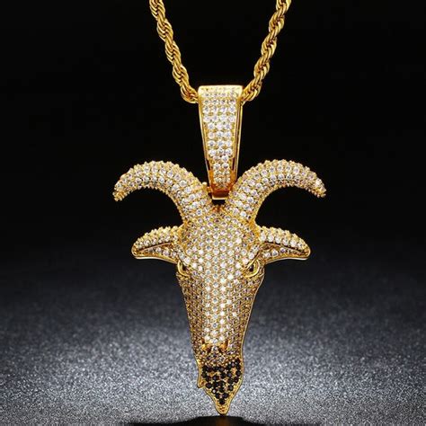 Iced Out Goat Pendant Charm 18k Gold With Chain Mens Jewelry Etsy