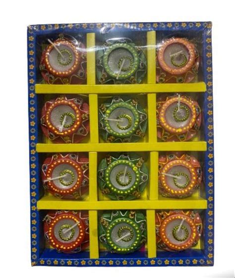 12 Piece Round Traditional Diwali Clay Diya Set Finish Type Color