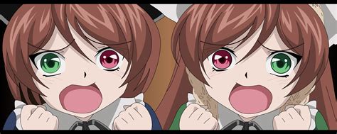 2girls Bicolored Eyes Brown Hair Close Dualscreen Rozen Maiden Souseiseki Suiseiseki Twins