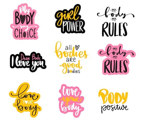 premium vector body positive feminism sticker collection love your body girl power my body