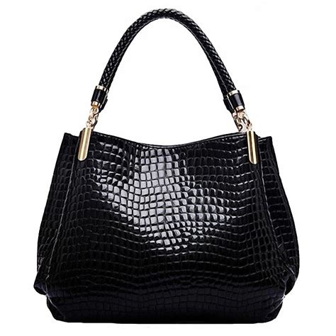 women crocodile pattern handbag pu leather large shoulder bag black female hobos bag alligator