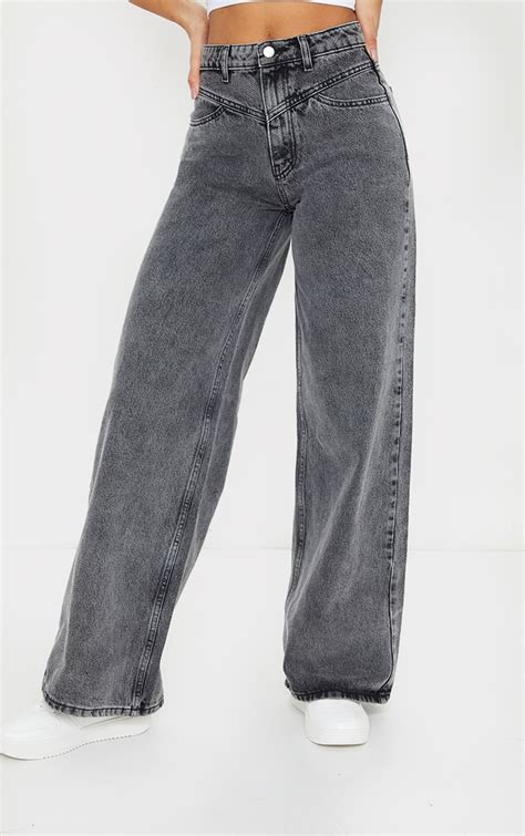 Grey Acid Seam Detail Wide Leg Jeans Denim Prettylittlething Il