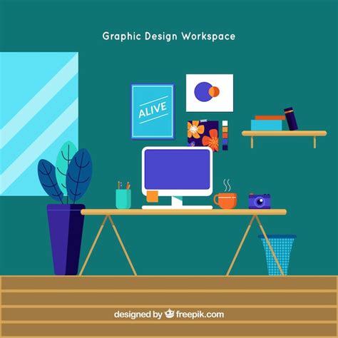 Free Vector Graphic Design Workspace Background With Desk And Tools
