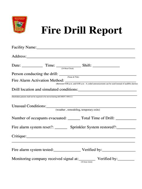 Fire Drill Report Template Word Fill Online Printable Fillable
