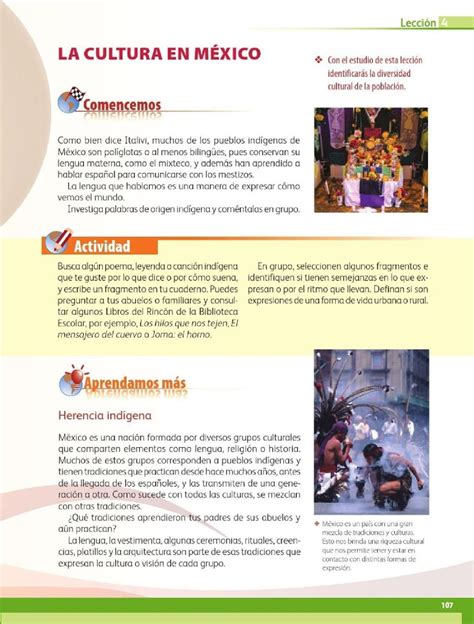 Geografía grado 4° libro de primaria. La cultura en México - Bloque III - Lección 4 ~ Apoyo Primaria