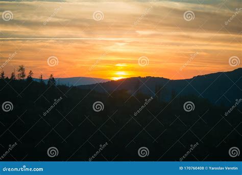 Majestic Sunset In The Mountains Landscape Ukraine Stock Photo Image
