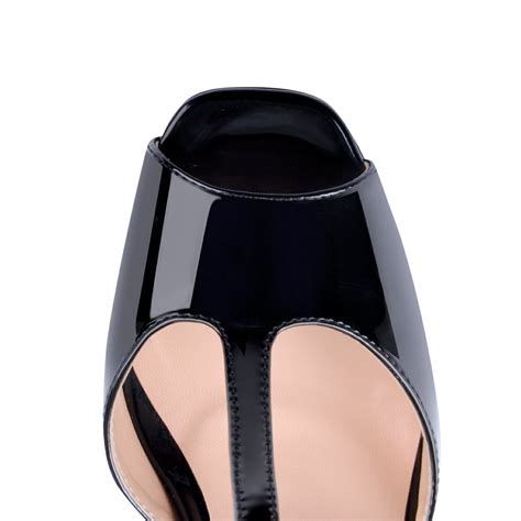 t strap peep toe platform black patent chuncky high heel sandals onlymaker