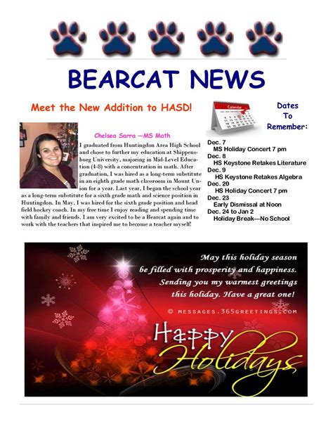 December 2016 Newsletter Huntingdon Area School District