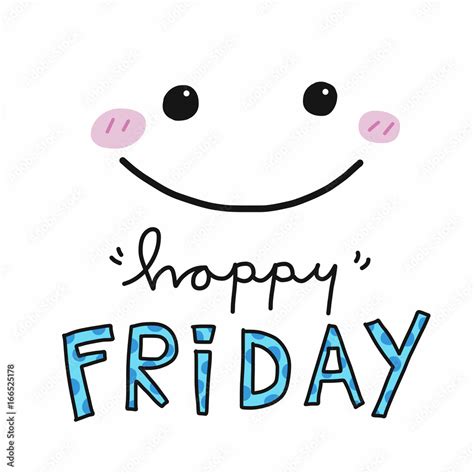 Happy Friday Word And Cute Smile Face Vector Illustration Stock Vector