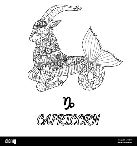 Line Art Design Of Capricorn Zodiac Sign For Design Element And Adult