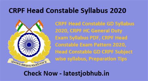 Ssc gd constable exam syllabus includes the following subjects such as general intelligence and reasoning, general knowledge and general awareness, elementary mathematics, english/ hindi. CRPF Head Constable Syllabus 2020 - CRPF Head Constable GD ...