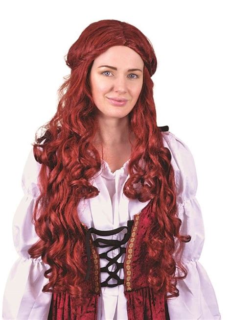 Medieval Lady Wig Long Auburn Fancy Dress Accessory Bw956