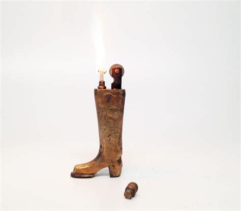 Trench Art Lighter Working Antique 1920s Boot Shoe Shaped Brass Old