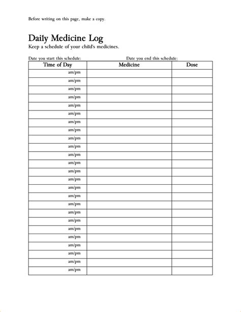 Free Printable Medication Log Sheet Free Printable