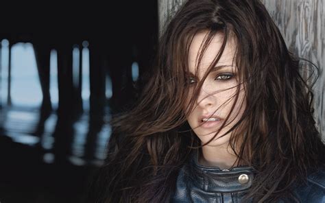 brown eyes women hair in face brunette actress smoky eyes kristen stewart leather jackets