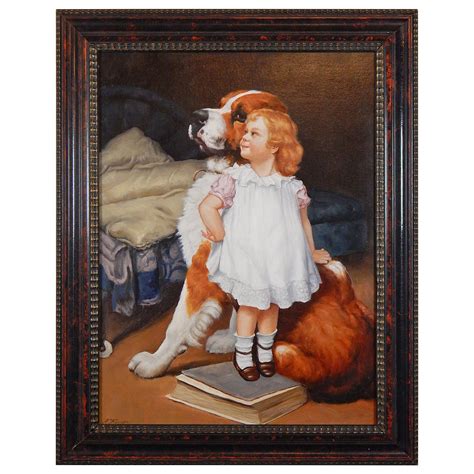 Oil Painting Of A Little Girl With St Bernard By Anton Karssen For