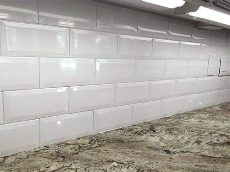 4x8 White Wide Beveled Subway Ceramic Tile Backsplashes Walls Kitchen Shower