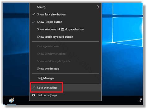 Lock Or Unlock Taskbar In Windows 10