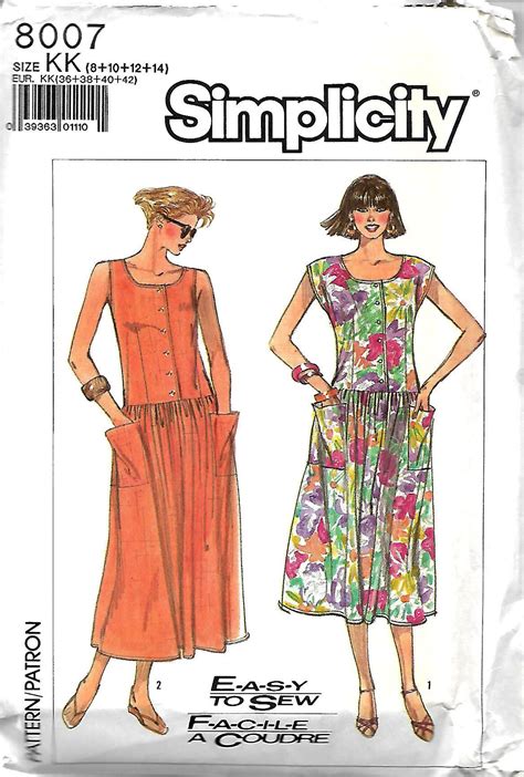 Simplicity 8007 Easy To Sew Misses Scoop Neck Dropped Waist Etsy
