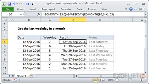 Get Last Weekday In Month Excel Formula Exceljet