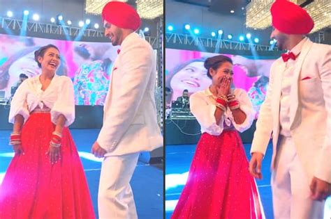 Neha Kakkar Rohanpreet Singh Wedding Sangeet Ring Ceremony Pics Out Chooda Clad Bride Dances On