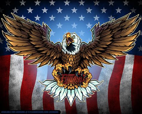 American Bald Eagle And American Flag Background Flyland Designs