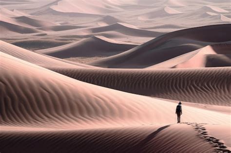 Premium Ai Image A Man Walks Through A Desert With The Sun Shining On
