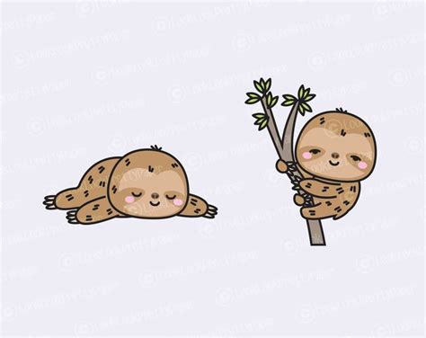 Premium Vector Clipart Kawaii Sloth Cute Sloths Clipart Etsy Clip Art Sloth Kawaii Doodles
