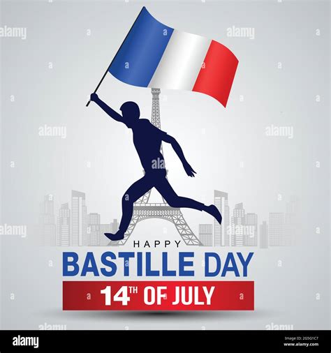 Happy Bastille Day Vector Template Design Illustration Design Silhouette Man Running French