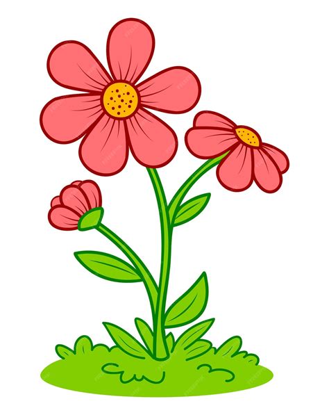 Premium Vector Cute Flower Cartoon Flower And Grass Clipart Vector
