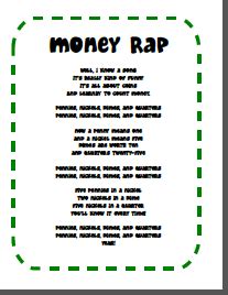 All i want is a tumbling rhyme scheme that keeps me on my feet. Money Rap | Teaching, Math charts, Math lessons