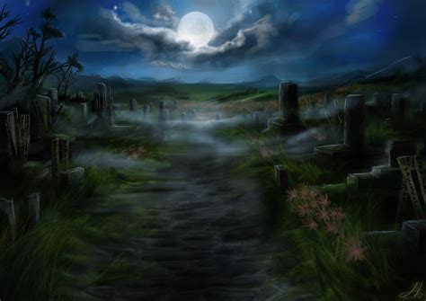 Beautiful Dark Cemetery With Gray Clouds