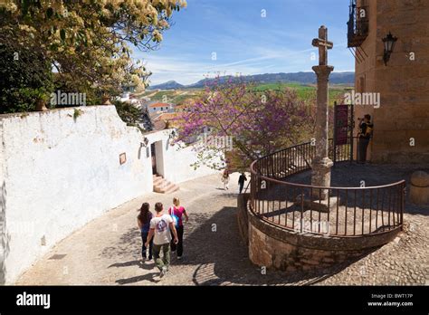 Ronda Malaga Province Spain Tourists Wandering Down Calle Santo