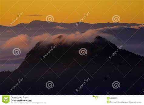 Mountain Topping Silhouette Stock Photo Image Of Orange Travel 48086378
