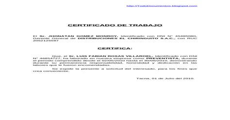 Certificado De Trabajodoc Doc Document