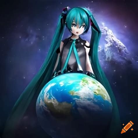 Hatsune Miku Holding A Shrunken Earth In Space On Craiyon