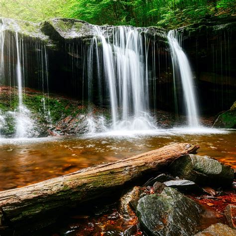 Download Wallpaper 2780x2780 Waterfall Water Rocks Landscape Log