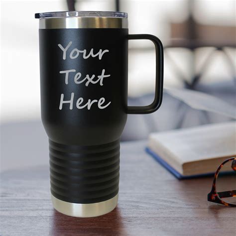 personalized 20 oz stainless steel tall insulated coffee mug with handle and lid customized