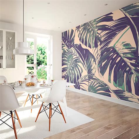 Origin Murals Large Pink And Green Palm Leaves Matt Smooth Paste The Wall