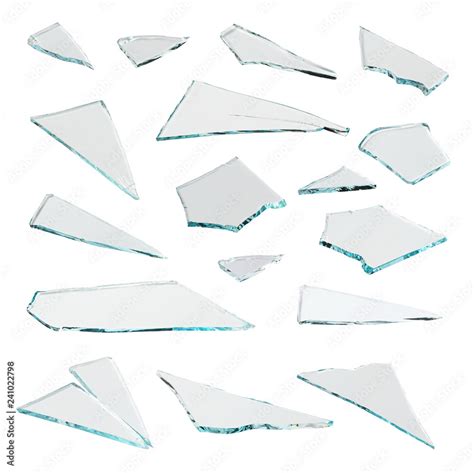 Set Pieces Broken Glass Isolated On White Background With Clipping