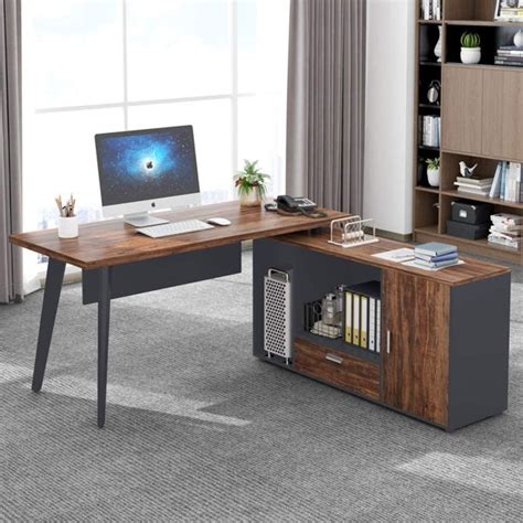 Tribesigns L Shaped Computer Desk With File Cabinet Large Corner